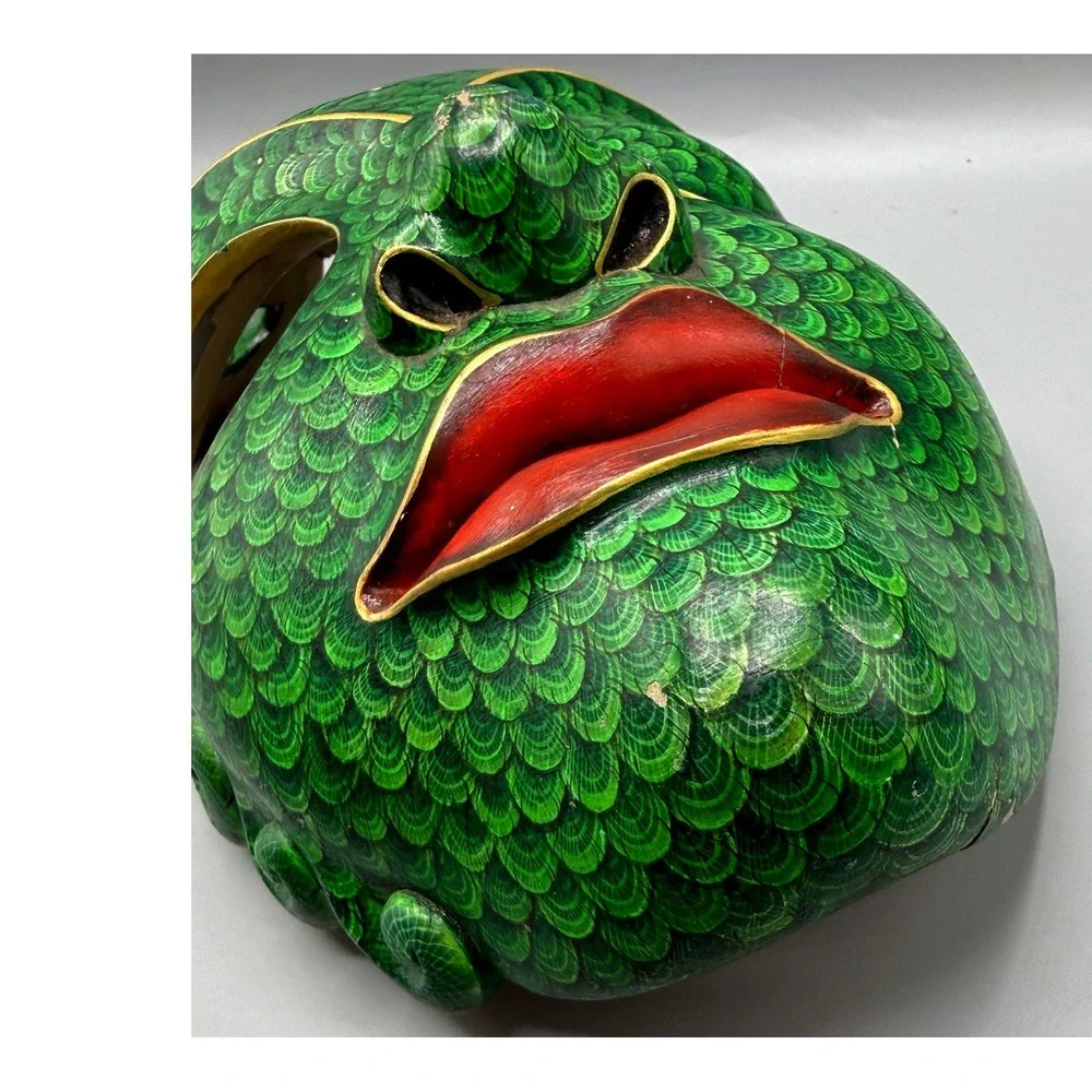 Balinese Batik Wood Mask Green Scale Hand Painted Bali Indonesia Folk Art 11.5in